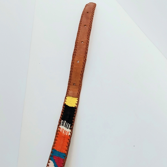 Vintage Women's Handmade Woven Edge Leather & Kilim Blanket Belt - marked Sz 36 - Picture 8 of 11